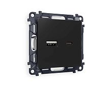 Комплект механизма розетки AMBRELLA VOLT ALFA Черный матовый 2USB A+C 20W (быстрая зарядка) QUANT (AP8110, VM177) MA811010