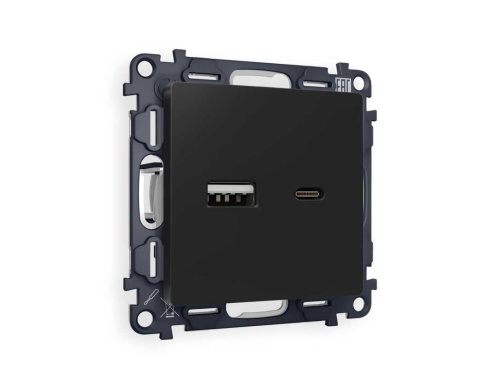 Комплект механизма розетки AMBRELLA VOLT ALFA Черный матовый 2USB A+C 20W (быстрая зарядка) QUANT (AP8110, VM177) MA811010