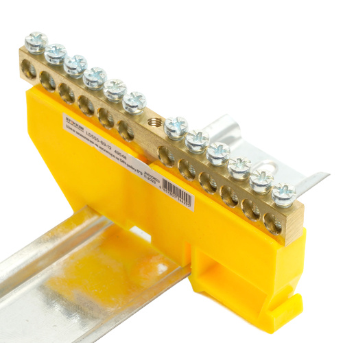 Шина"PE" на изоляторе STEKKER 6*9 на DIN-рейку 12 выводов, желтый, LD555-69-12 фото 4