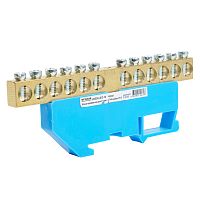 Шина"N" на изоляторе STEKKER 8*12 на DIN-рейку 12 выводов, синий, LD555-812-12