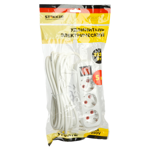 Удлинитель трехместный с/з  с выключ. STEKKER HM07-31-05 3x1мм2, 5м, серия Home (У16А-002), белый фото 10