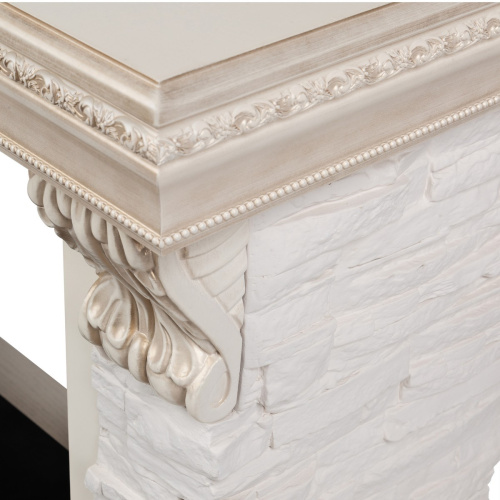 Каминокомплект ROCKLAND LUX/ЧЕЛСИ ЛЮКС Белый дуб с золотой патиной с очагом Электроочаг FIREFIELD 25 фото 2