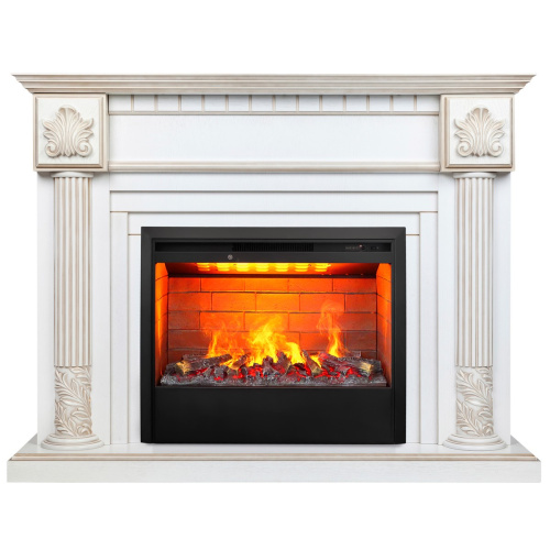 Электрокамин RealFlame Imperia 26/33 WT белый дуб с золотой патиной с очагом 3D Helios 26 Электрокамин RealFlame Imperia 26/33 WT белый дуб с золотой патиной с очагом 3D Helios 26