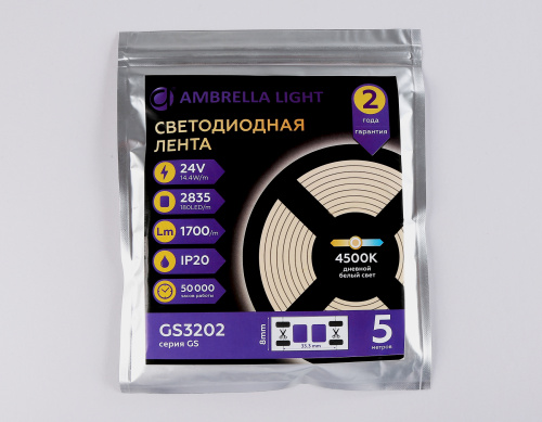 Светодиодная лента 24В 2835 180Led 14.4Вт/м 4500K IP20 5м фото 5