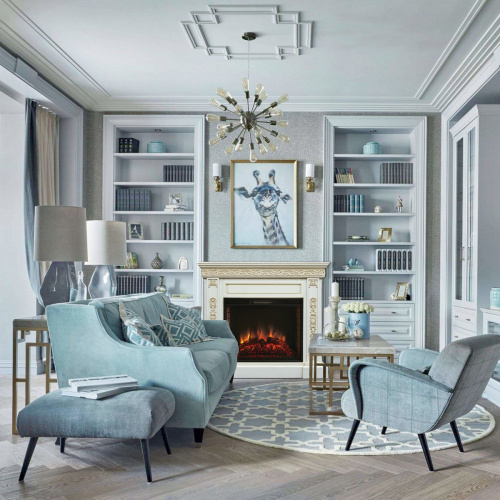 Каминокомплект EKATERINA Белый дуб с золотой патиной с очагом Электроочаг EPSILON 26 фото 2