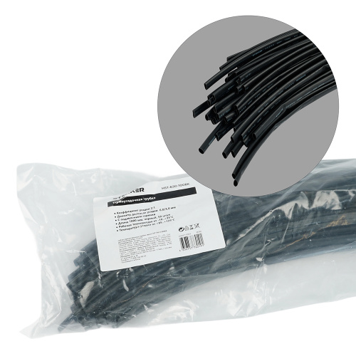 Термоусадочная трубка STEKKER HST-630-100 BK, длина 100 см., коэф. усадки 2:1, черный