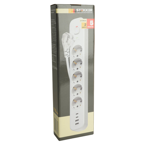 Сетевой фильтр 5-местный с/з STEKKER3x1мм2, 1,8 м, 250В, 16А, 2 USB-A+2 Type-C, серия Nova, белый фото 9 Сетевой фильтр 5-местный с/з STEKKER3x1мм2, 1,8 м, 250В, 16А, 2 USB-A+2 Type-C, серия Nova, белый фото 9