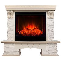 Каминокомплект ROCKLAND LUX/ЧЕЛСИ ЛЮКС Белый дуб с золотой патиной с очагом Электроочаг EVRIKA 25.5