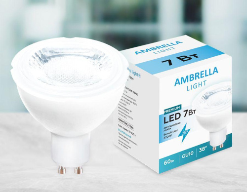 Лампа светодиодная Ambrella light GU10 7W 4200K белая 207864 Лампа светодиодная Ambrella light GU10 7W 4200K белая 207864