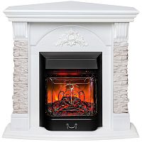 Каминокомплект ATHENA CORNER/АТЛАНТА УГЛ. GR Белый дуб с очагом Электроочаг MAJESTIC LUX RC/МАДЖЕСТИК С ПУЛЬТОМ