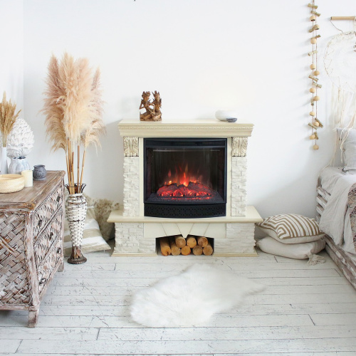 Каминокомплект ROCKLAND LUX/ЧЕЛСИ ЛЮКС Белый дуб с золотой патиной с очагом Электроочаг EVRIKA 25.5 фото 5