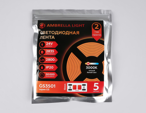 Светодиодная лента 24В 2835 240Led 22Вт/м 3000K IP20 5м фото 5