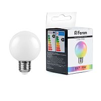 Лампа светодиодная Feron LB-371 Шар матовый E27 3W 230V RGB плавная смена цвета