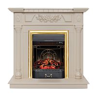 Электрокамин RealFlame Dacota WT белый дуб с очагом Majestic Lux Brass