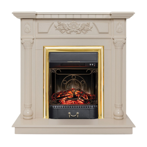 Электрокамин RealFlame Dacota WT белый дуб с очагом Majestic Lux Brass Электрокамин RealFlame Dacota WT белый дуб с очагом Majestic Lux Brass