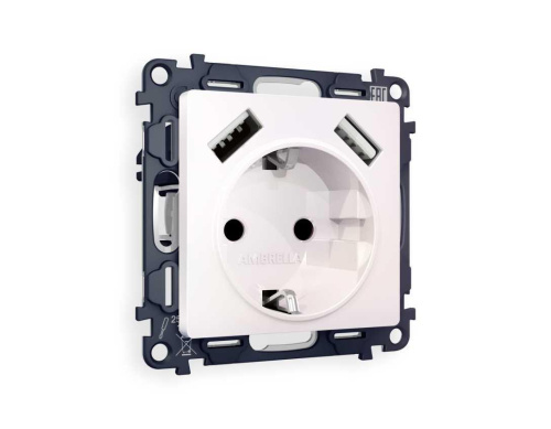 Комплект механизма электрической розетки AMBRELLA VOLT ALFA Жемчуг 2USB A+A 18W (быстрая зарядка) с/з QUANT (AP2090, VM155) MA209010