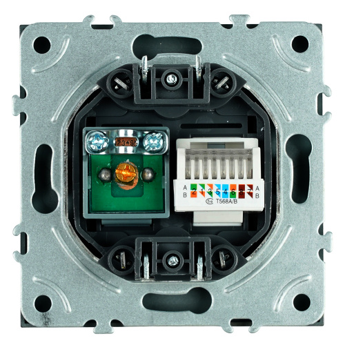 Розетка TV + компьютерная RJ-45 (механизм), STEKKER, RST00-5106-05, серия Эмили, черный уголь, soft touch фото 6