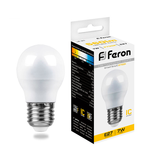 Лампа светодиодная Feron LB-95 Шарик E27 7W 175-265V 2700K Лампа светодиодная Feron LB-95 Шарик E27 7W 175-265V 2700K