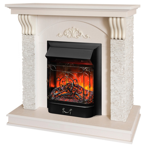 Каминокомплект CORFINO/МИЛАН Слоновая кость с очагом Электроочаг MAJESTIC LUX RC/МАДЖЕСТИК С ПУЛЬТОМ фото 2