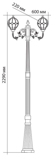 Светильник садово-парковый Feron PL3808 круглый, столб  2*60W 230V E27, черное золото фото 2