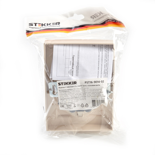 Розетка 2-местная с/з, STEKKER, PST16-9014-02, 250В, 16А с защитной шторкой, серия Эрна, слоновая кость фото 2 Розетка 2-местная с/з, STEKKER, PST16-9014-02, 250В, 16А с защитной шторкой, серия Эрна, слоновая кость фото 2