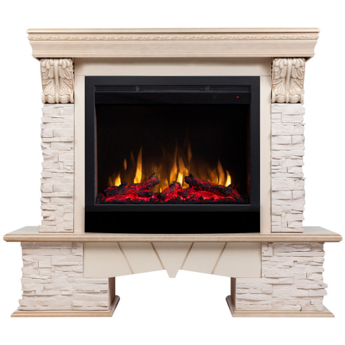 Электрокамин RealFlame Rockland Lux WT белый дуб с золотой патиной с очагом Saphir 25,5 фото 2 Электрокамин RealFlame Rockland Lux WT белый дуб с золотой патиной с очагом Saphir 25,5 фото 2