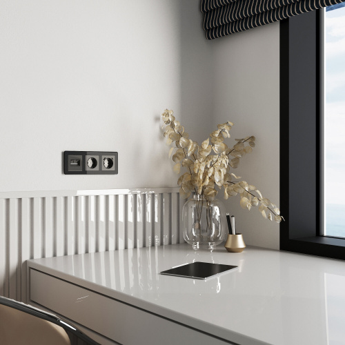 Накладка для двойной розетки Еthernet RJ-45 (графит акрил) W1191144 фото 3