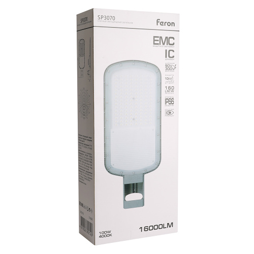 Светодиодный уличный консольный светильник Feron SP3070 100W 4000K AC90-300V, серый фото 5