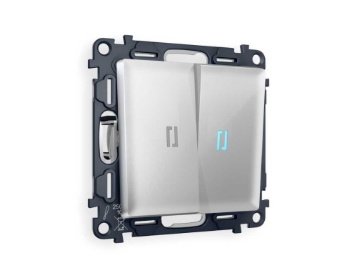 Комплект механизма 2-кл выключателя AMBRELLA VOLT с подсветкой 10000K ALFA Серебро глянец QUANT (AP4040, VM115, G17B) MA404020