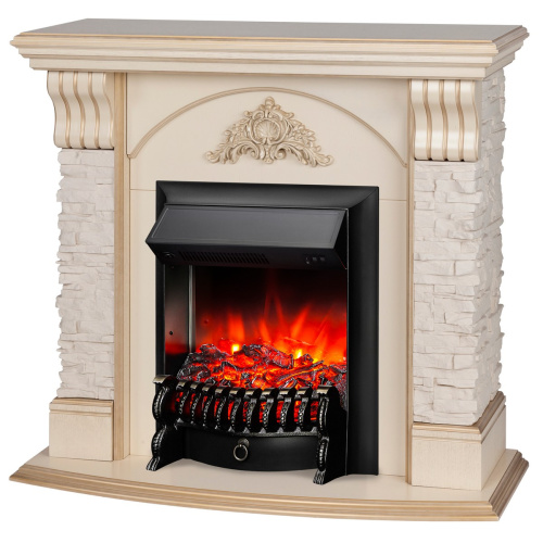 Электрокамин RealFlame Athena WT белый дуб с золотой патиной с очагом Fobos Lux Black фото 2