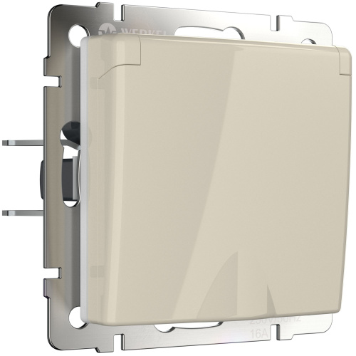 Розетка влагозащ. с зазем. с защит. крышкой и шторками слоновая кость W1171203