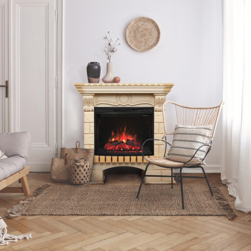 Электрокамин RealFlame Bolero WT белый дуб с золотой патиной с очагом Evrika 25,5 LED фото 3