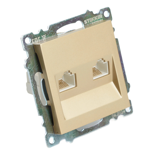 Розетка компьютерная 2-местная RJ-45 (механизм) STEKKER GLS00-7109-08, серия Катрин, золото фото 3