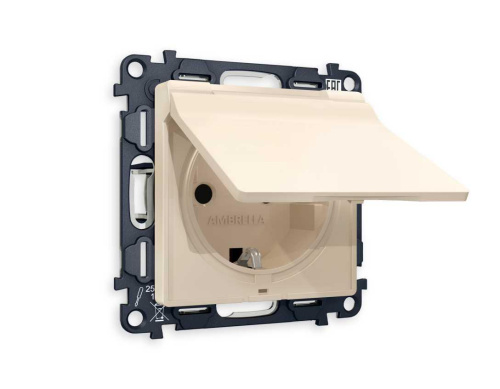 Комплект механизма электрической розетки AMBRELLA VOLT ALFA Бежевый матовый с/з с шторками и крышкой IP44 QUANT (AP3280, VM141) MA328010