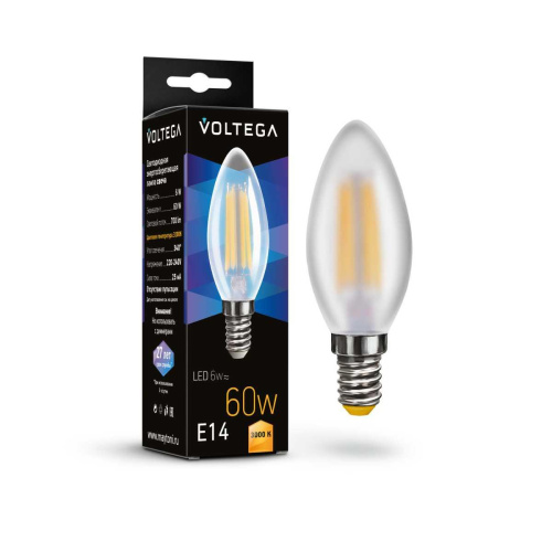 Лампа светодиодная Voltega E14 6W 3000K прозрачная 7207 Лампа светодиодная Voltega E14 6W 3000K прозрачная 7207