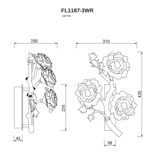 Настенный светильник Pristine Right FL1187-3WR фото 2