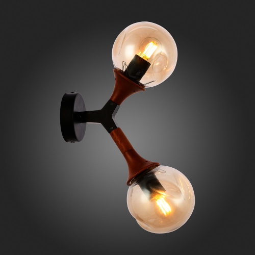 SLE109401-01 Светильник настенный Черный, Темное дерево/Прозрачный, Янтарный E27 2*60W RAQUEL фото 4