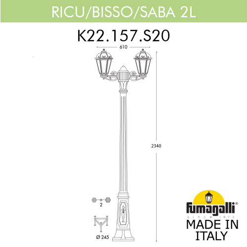 Fumagalli Садово-парковый фонарь FUMAGALLI RICU BISSO/SABA 2L K22.157.S20.VYE27 фото 2 Fumagalli Садово-парковый фонарь FUMAGALLI RICU BISSO/SABA 2L K22.157.S20.VYE27 фото 2