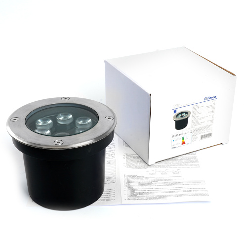Светодиодный светильник тротуарный (грунтовый) Feron SP2802, 6W, AC/DC12-24V, низковольтный, 3000К, металлик, D120*H90mm, вн.диаметр: 90mm, IP67 фото 5