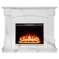 Каминокомплект CAROLINA/БОСТОН Мрамор Каррара с очагом Электроочаг AQUAMARINE/АКВАМАРИН 26