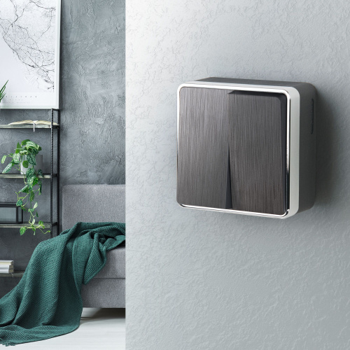 Выключатель двухклавишный Gallant графит рифленый W5020004 фото 2 Выключатель двухклавишный Gallant графит рифленый W5020004 фото 2