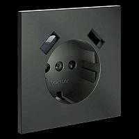 Накладка для розетки с заземлением и защитными шторками с USB A+A S70 (титан) Voltum VLS000906
