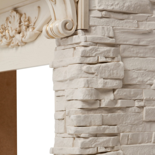 Каминокомплект PATRICIA/АДРИАНА Бежевый дуб с золотой патиной с очагом Электроочаг MAJESTIC LUX RC/МАДЖЕСТИК С ПУЛЬТОМ фото 6