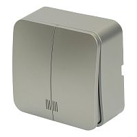 Выключатель открытой установки 2-клавишный с индикатором, STEKKER, 250В, 10А, IP20, серия София, серебро, MSW10-21-03