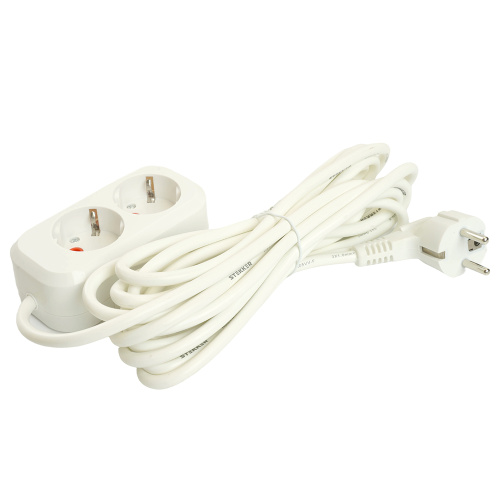 Удлинитель двухместный с/з  STEKKER HM06-21-05 3x1мм2, 5м, серия Home (У10-001), белый фото 2