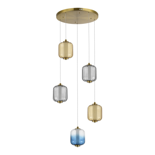 SL1193.303.05 Светильник подвесной ST-Luce Латунь/Янтарный,Дымчатый,Голубой LED 5*10W 3000K SUMMER фото 4