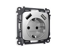 Комплект механизма электрической розетки AMBRELLA VOLT OMEGA Серебро глянец 2USB A+A 18W (быстрая зарядка) с/з QUANT (OP4090, VM155) MO409010