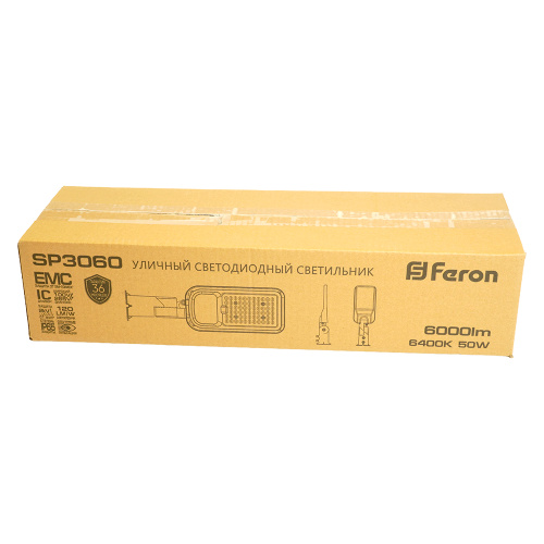 Светодиодный уличный консольный светильник Feron SP3060 50W 6400K 100-265V/50Hz, серый фото 13