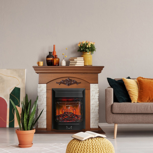 Каминокомплект NEAPOLIS/ЛАНКАСТЕР Светлый орех с очагом Электроочаг MAJESTIC LUX RC/МАДЖЕСТИК С ПУЛЬТОМ фото 3