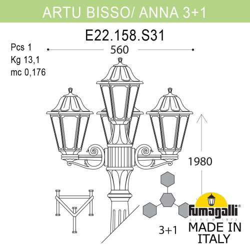 Fumagalli Садово-парковый фонарь FUMAGALLI ARTU BISSO/ANNA 3+1 E22.158.S31.BXE27 фото 3 Fumagalli Садово-парковый фонарь FUMAGALLI ARTU BISSO/ANNA 3+1 E22.158.S31.BXE27 фото 3